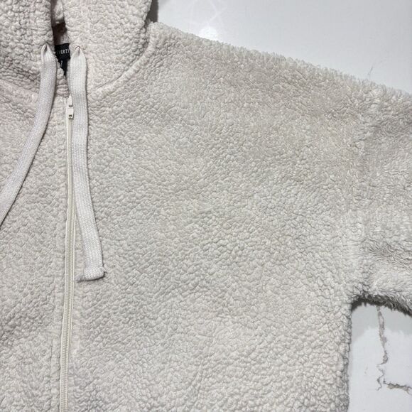 Forever 21 Women's Large Cream White Sherpa Hooded Jacket Pockets Full Zip SZ S - Picture 4 of 16